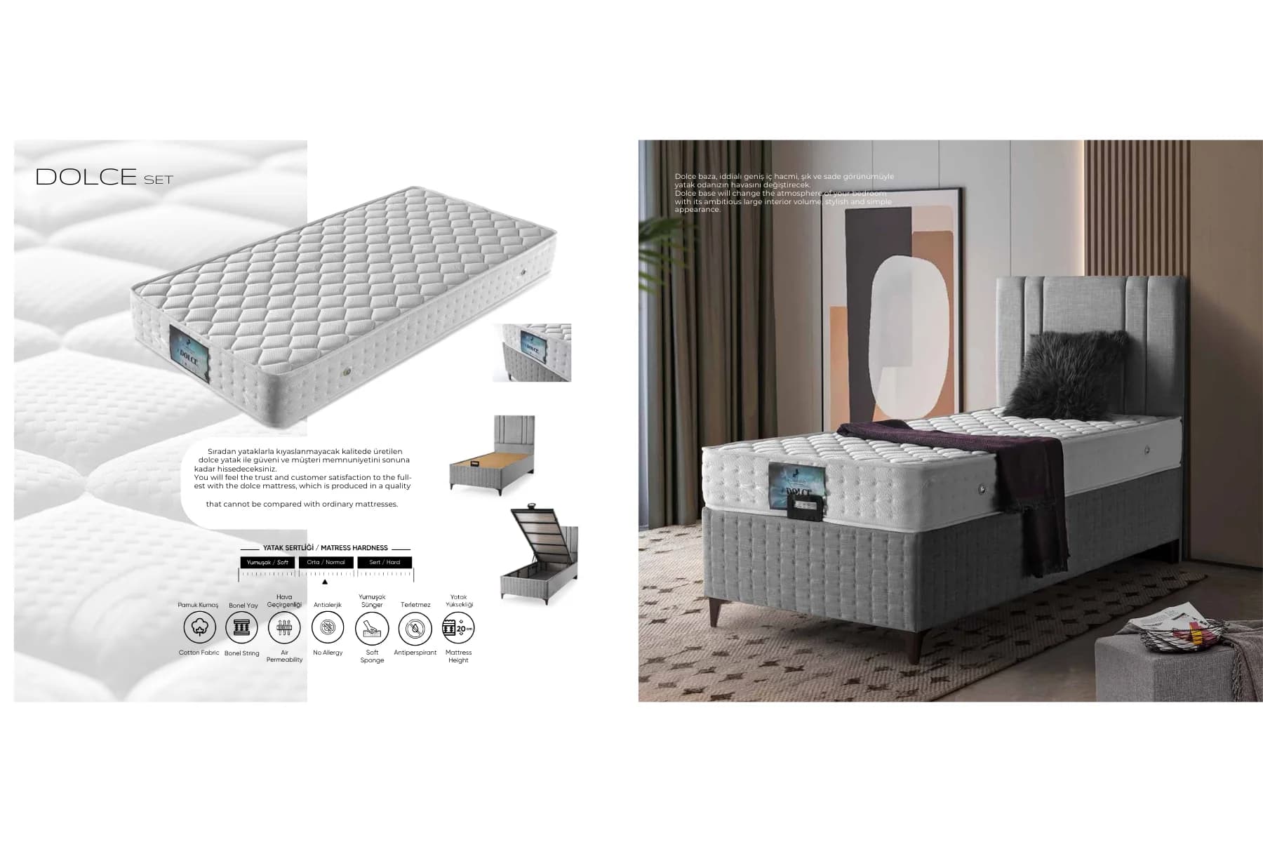 Dolce Yatak + Baza + Başlık 150*200