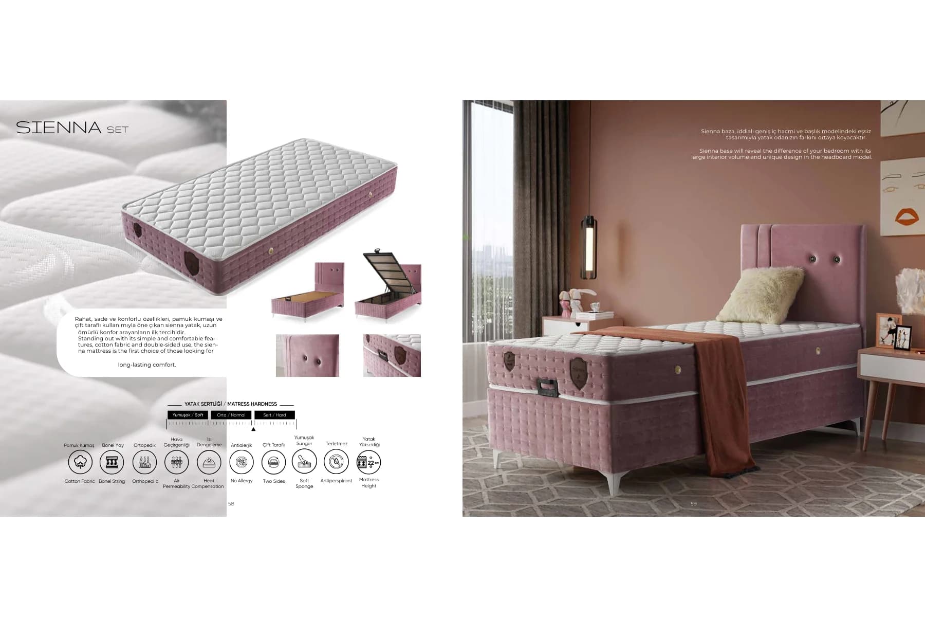 sienna Yatak + Baza + Başlık 150*200